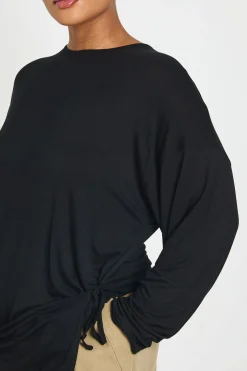 T-shirt Grande Taille Manches Longues À Lien Enveloppant Sur Le Côté