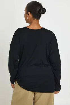 T-shirt Grande Taille Manches Longues À Lien Enveloppant Sur Le Côté