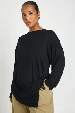 T-shirt Grande Taille Manches Longues À Lien Enveloppant Sur Le Côté