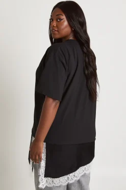 T-shirt Grande Taille À Ourlet En Satin Et Dentelle Contrastante