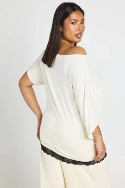 T-shirt Grande Taille À Épaule Dénudée Avec Finition En Dentelle