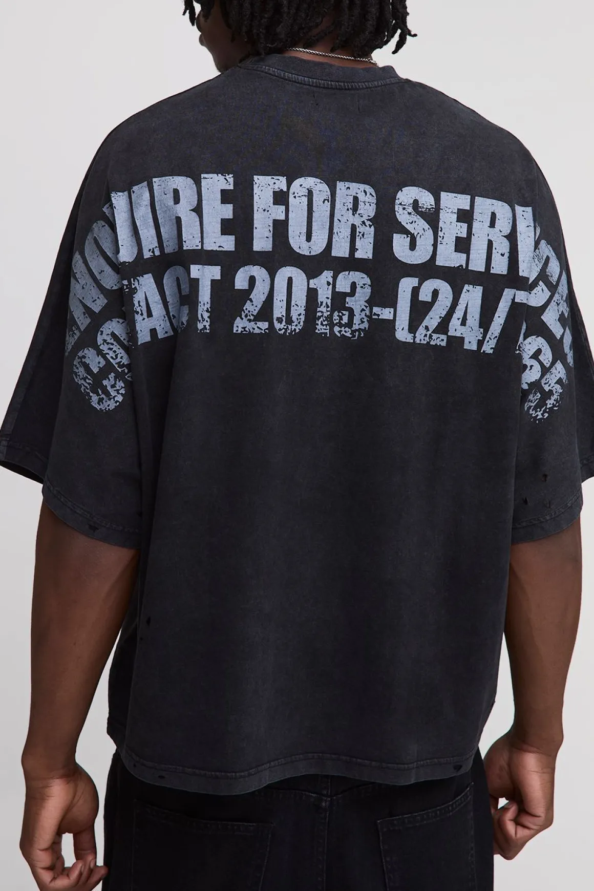 T-shirt grande taille, surdimensionné, de coupe carrée aux manches chauve-souris, en tissu épais, lavé et effet usé, orné d'un slogan et d'une poche