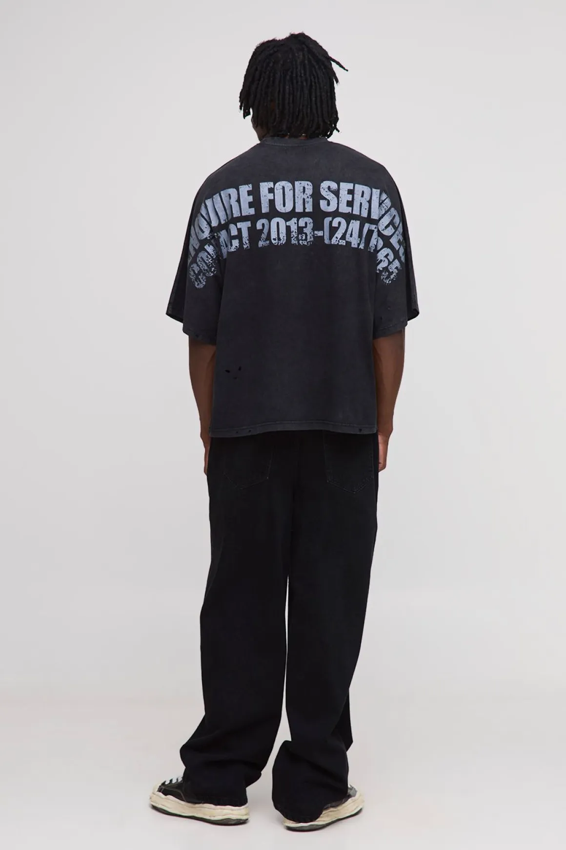 T-shirt grande taille, surdimensionné, de coupe carrée aux manches chauve-souris, en tissu épais, lavé et effet usé, orné d'un slogan et d'une poche