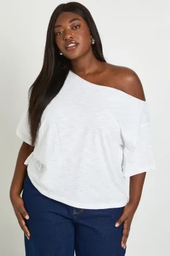 boohoo T-shirt Grande Taille Transparent Slub À Épaules Dénudées Coupe Oversize<Femme Tops