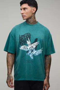 T-shirt Graphique Colombe Délavé Oversize Grande Taille