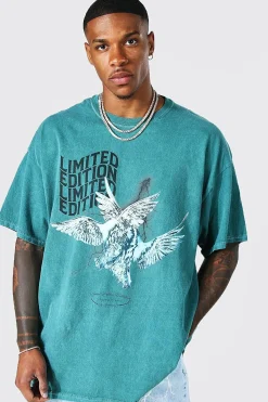 boohooMAN T-Shirt Graphique Colombe Délavé Coupe Oversize<Homme T-Shirts Impriméstendances|T-Shirts