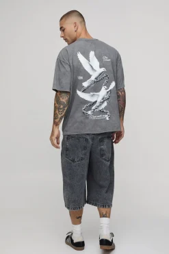 boohooMAN T-shirt Graphique Colombe Oversize Gris Anthracite Délavé Acide<Homme T-Shirts Impriméstendances|T-Shirts