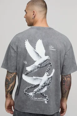 boohooMAN T-shirt Graphique Colombe Oversize Gris Anthracite Délavé Acide<Homme T-Shirts Impriméstendances|T-Shirts