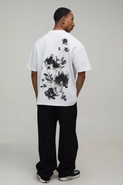 boohooMAN T-shirt Graphique Floral Monochrome Oversize<Homme T-Shirts Impriméstendances|T-Shirts