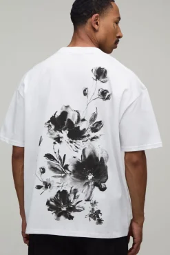 boohooMAN T-shirt Graphique Floral Monochrome Oversize<Homme T-Shirts Impriméstendances|T-Shirts