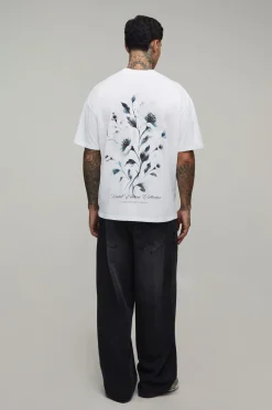 boohooMAN T-shirt Graphique Floral Script Man Oversize Tall<Homme Tout Afficher|Tenues De Soirée Tall