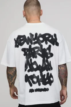 T-shirt Graphique Graffiti Surdimensionné Blanc