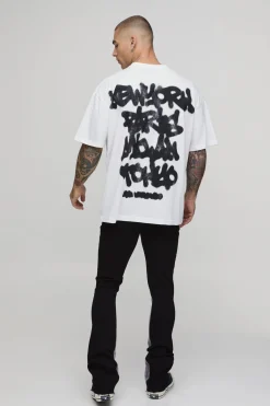T-shirt Graphique Graffiti Surdimensionné Blanc