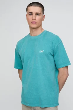 T-shirt Graphique Montagne De Kyoto Oversize Vert Délavé