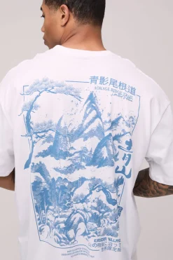 T-shirt graphique montagne de Kyoto oversize
