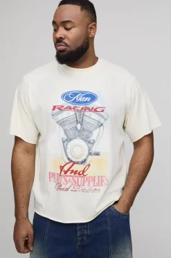 T-Shirt Graphique Moteur de Voiture Délavé Coupe Regular Plus