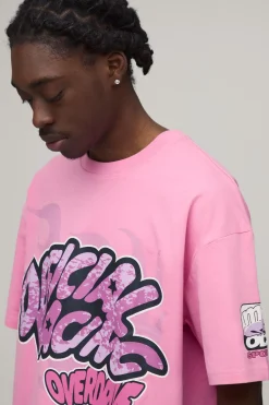 T-shirt Graphique Moto Surdimensionné À Imprimé Synthétiqueff Décontracté