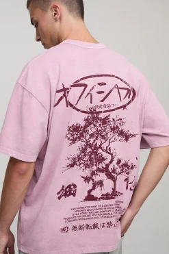 boohooMAN T-shirt graphique oversize lavé à motif d'arbre bonsaï<Homme T-Shirts Impriméstendances|T-Shirts