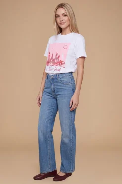 T-shirt Graphique Rose Avec Skyline De New York