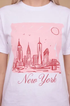 T-shirt Graphique Rose Avec Skyline De New York