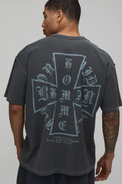 T-Shirt Graphique Réversible Délavé Charbon Effet Usé