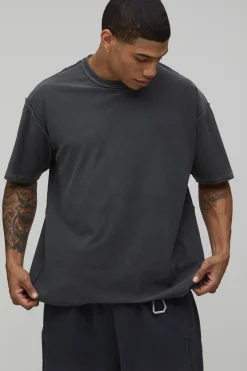 T-Shirt Graphique Réversible Délavé Charbon Effet Usé