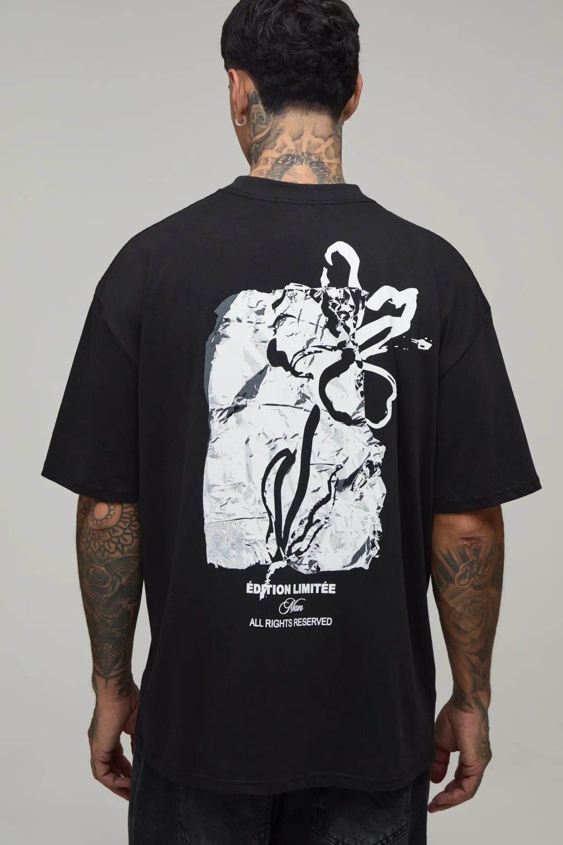 T-shirt Graphique Surdimensionné À Imprimé Floral Monochrome Tall
