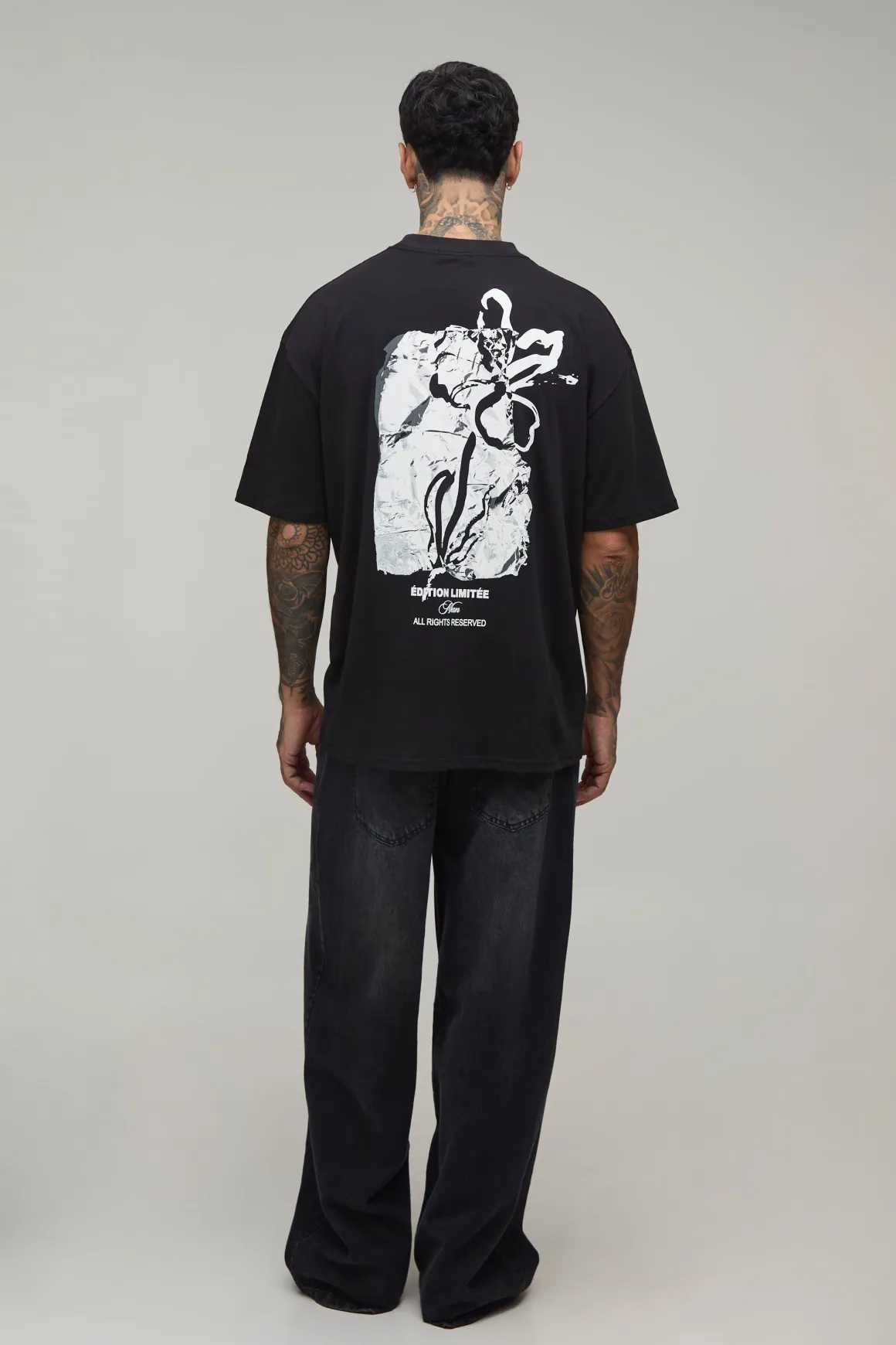 T-shirt Graphique Surdimensionné À Imprimé Floral Monochrome Tall