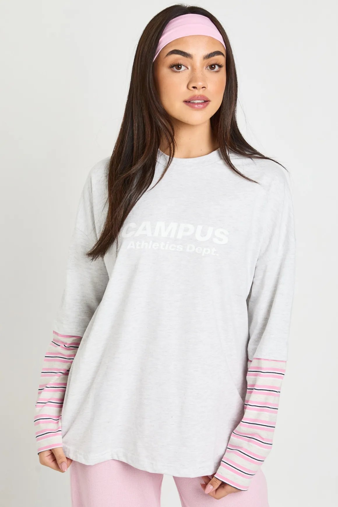 T-shirt Graphique Surdimensionné À Double Épaisseur Avec Manches Rayées