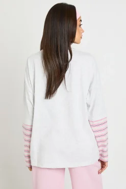 T-shirt Graphique Surdimensionné À Double Épaisseur Avec Manches Rayées