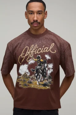 boohooMAN T-shirt Graphique Western Officiel Oversize Ample À Effet Spray Délavé<Homme T-Shirts Impriméstendances|T-Shirts
