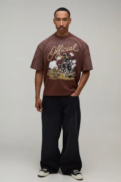 boohooMAN T-shirt Graphique Western Officiel Oversize Ample À Effet Spray Délavé<Homme T-Shirts Impriméstendances|T-Shirts
