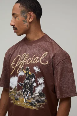 boohooMAN T-shirt Graphique Western Officiel Oversize Ample À Effet Spray Délavé<Homme T-Shirts Impriméstendances|T-Shirts