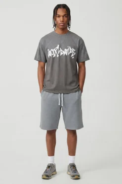 boohooMAN T-shirt Gris Anthracite Oversize Imprimé Graffiti Worldwide Effet Spray Délavé<Homme T-Shirts Impriméstendances|T-Shirts