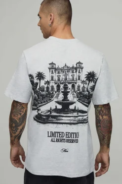 T-shirt Gris Cendré Coupe Décontractée À Imprimé Paysage Grande Échelle