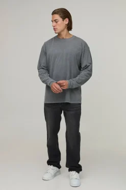 boohooMAN T-shirt Gris Délavé À Manches Longues Coupe Oversize Imprimé Paris<Homme T-Shirts Impriméstendances|T-Shirts