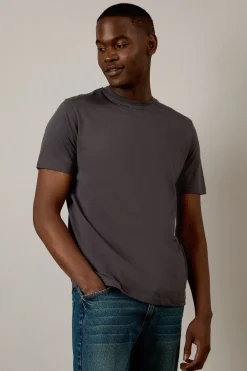 T-shirt Gris Foncé Uni à Col Rond