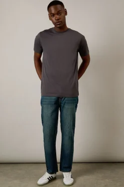 T-shirt Gris Foncé Uni à Col Rond