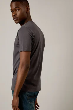 T-shirt Gris Foncé Uni à Col Rond