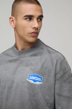 T-shirt Gris Oversize Ample À Imprimé Effet Spray Délavé
