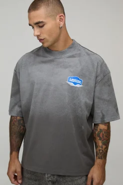 T-shirt Gris Oversize Ample À Imprimé Effet Spray Délavé
