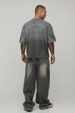 T-shirt Gris Oversize Ample À Imprimé Effet Spray Délavé