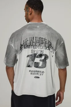 T-shirt Gris Oversize Boxy À Coutures Apparentes Et Finition Spray Wash Style Varsity