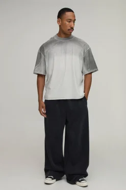 T-shirt Gris Oversize Boxy À Coutures Apparentes Et Finition Spray Wash Style Varsity