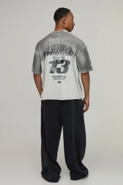 T-shirt Gris Oversize Boxy À Coutures Apparentes Et Finition Spray Wash Style Varsity