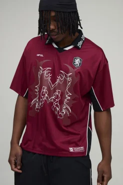boohooMAN T-shirt Grunge Varsity Surdimensionné Col En V Avec Maille De Strass<Homme T-Shirts Tall|Tout Afficher