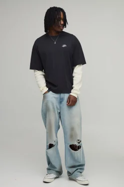 T-shirt Heartbreak Grande Taille Oversize Coupe Boxy Effet Gaufré Fausse Superposition Poids Lourd