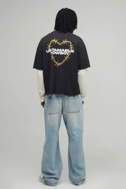 T-shirt Heartbreak Grande Taille Oversize Coupe Boxy Effet Gaufré Fausse Superposition Poids Lourd