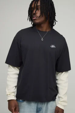 T-shirt Heartbreak Grande Taille Oversize Coupe Boxy Effet Gaufré Fausse Superposition Poids Lourd