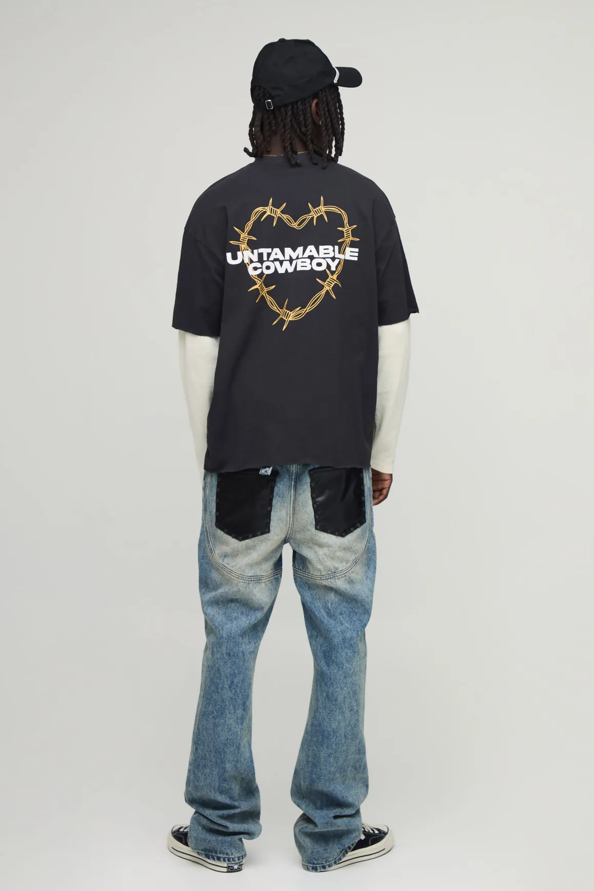 T-Shirt Heartbreak Surdimensionné Effet Superposition Gaufré Poids Lourd